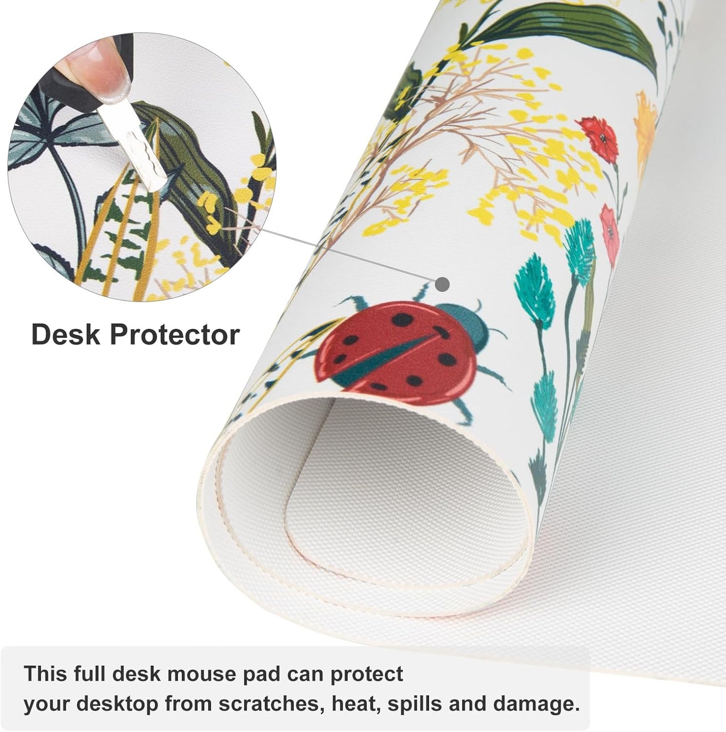 QIYI Floral Large Mouse Pad, Colorful Desk Mat for Desktop, Women Girls Desk Accessories Office Décor, PU Leather Waterproof Big Gaming Mousepad, Blooming Flowers Desk Pad Computer Mat, 31.5" x 11.8"