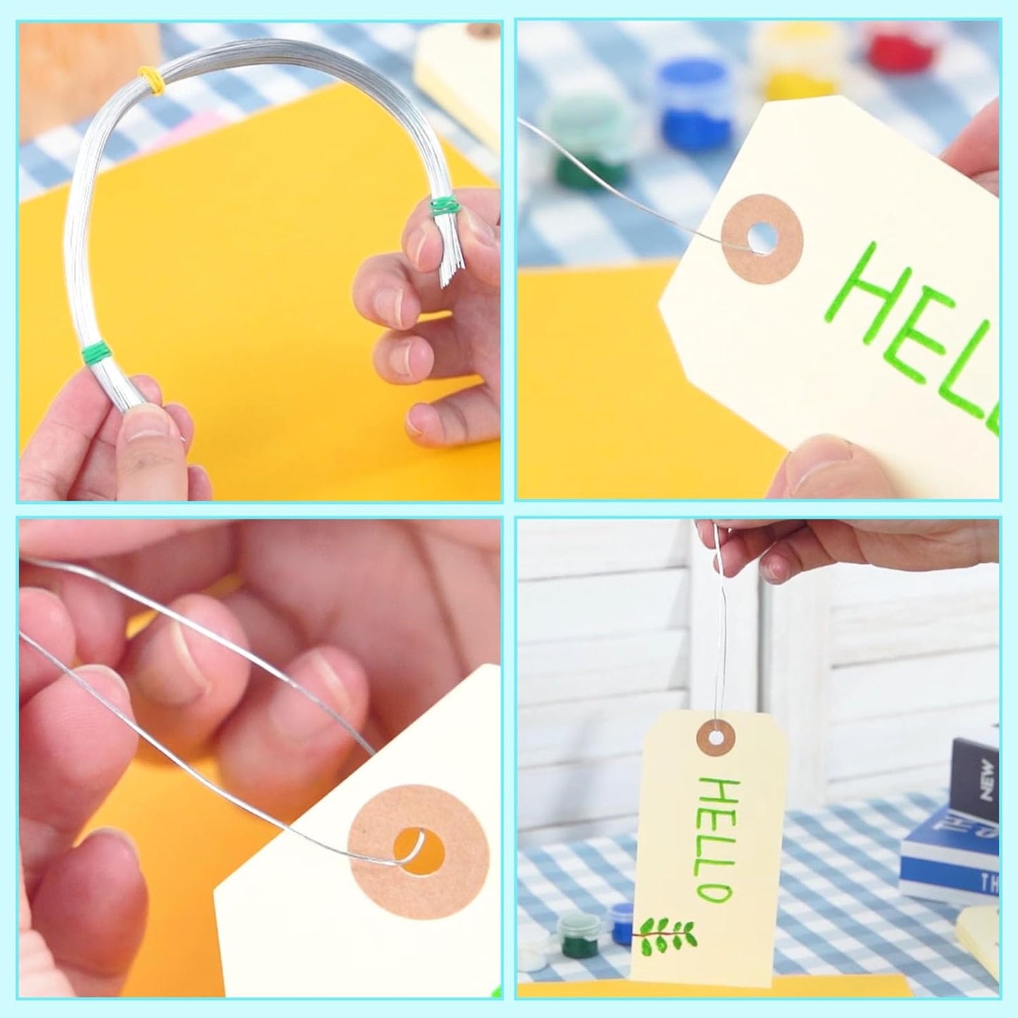 SallyFashion Tags with Metal Wire Attached, 120 PCS Blank Manila Pricing Tags for Labeling, Equipment Shipping Labels with String for Luggage Garage Clothing Inventory, 4 3/4" x 2 3/8"