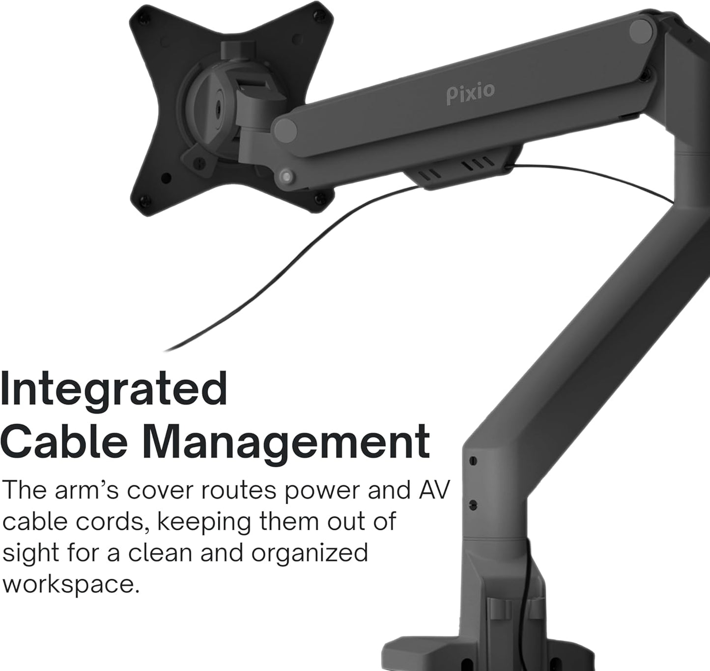 Pixio PS1S Wave Black Single Monitor Arm Stand Desk Mount - Fits up to 32 inches Monitors and up to 19.8lbs. VESA Compatibility and Integrated Cable Management