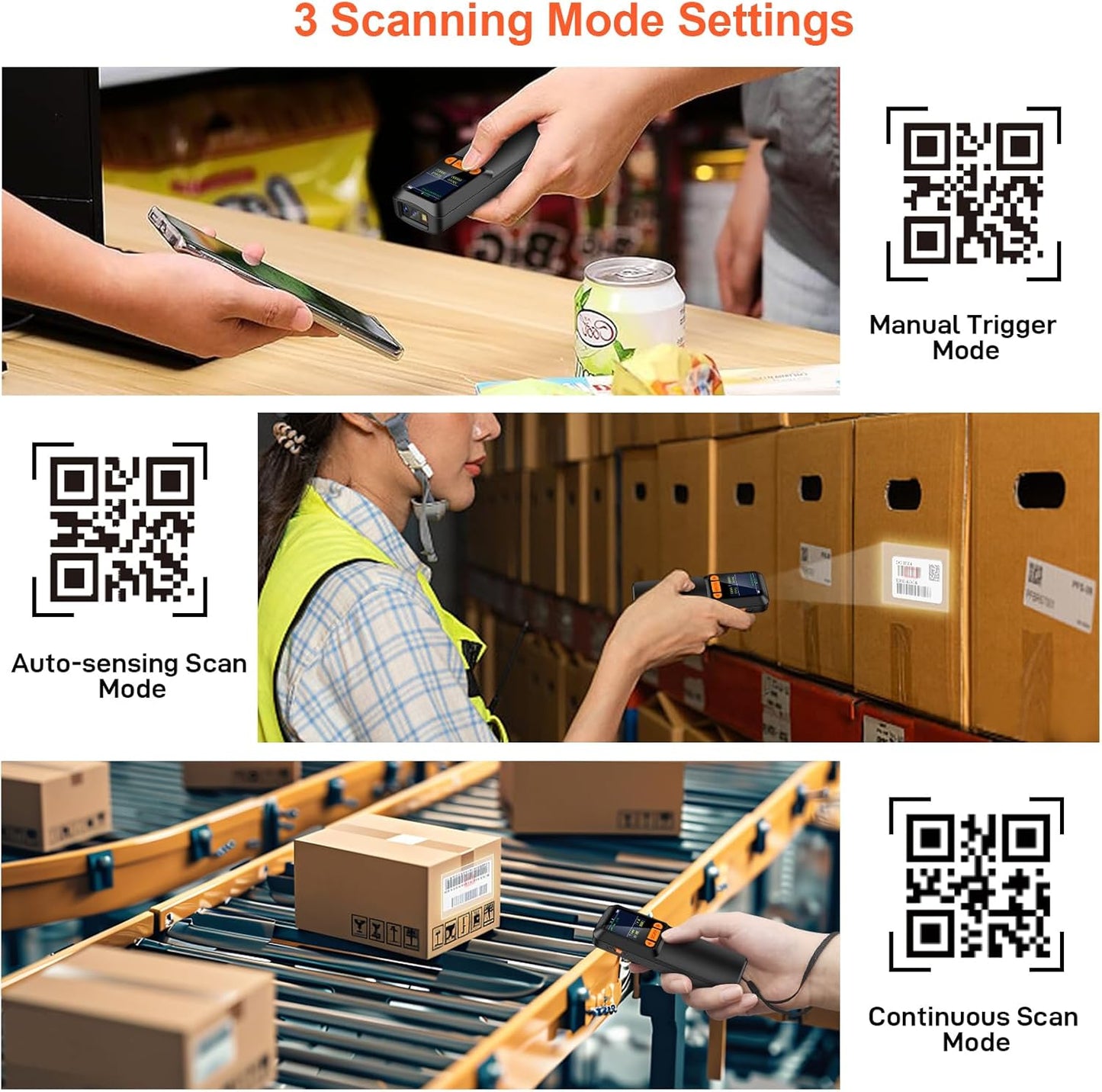 KUIIYER Mini Bluetooth Barcode Scanner, Wireless 2D QR 1D Bar Code Scanners with LCD Screen Display & Setting Keypad & AI Voice, Small Portable Handheld Barcode Reader for Smart Phone, Computers & POS