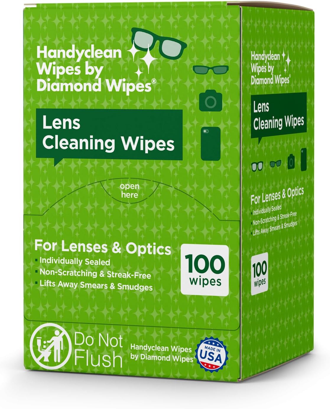 HandyClean Pre-Moistened Lens Cleaning Wipes, Eyeglass Wipes, Screen Wipes, 100 ct of 6 x 5 inches Individually Packed Lens Cleaner Wipes