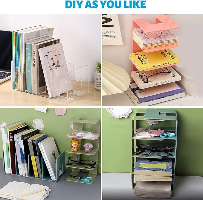 SAYEEC Acrylic File Sorter, Clear File Holder Acrylic Desk Organizer, Sturdy Desktop Files Organizer Files Folder Holder Rack for Envelopes Mail Letter Paper Notebook Electronics (4 Sections, 1 Pack)