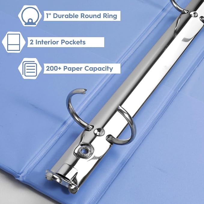 6-Pack 1-Inch Binder, Standard 3 Ring Binder Fit US Letter Size Paper, Presentation Round Ring Binders,Blue