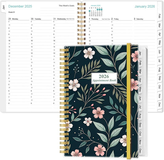 2026 Appointment Book & Planner - 2026 Daily Hourly Planner from January 2026 - December 2026, Weekly Appointment Book with 30-Minute Interval, Medium 6.4" x 8.5", Flower-C