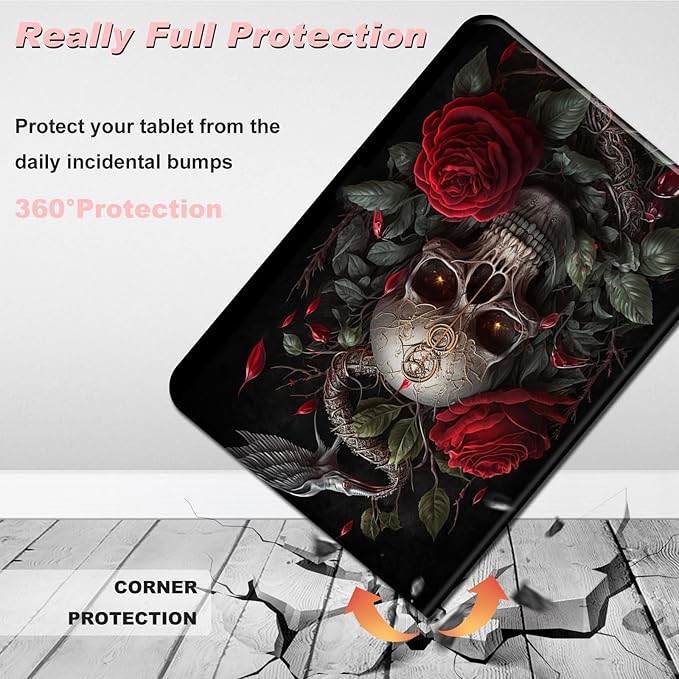 for Amazon Kindle Fire 7 case 2019/2017 Release 9th/7th Generation,Slim Lightweight Smart Shell Stand Cover with Auto Wake/Sleep for Amazon fire 7 Tablet 9th/7th Generation,Skull Roses Florals