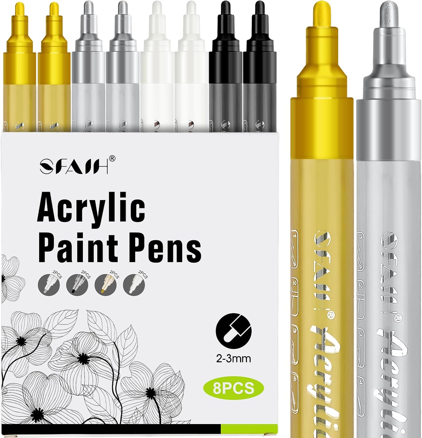 SFAIH Paint Markers Pens - 4 Colors 8 Pack Ultra-High Coverage Acrylic Paint Pens for Rock, Paper, Wood, Fabric, Glass, Metal, Ceramic, Painting, DIY Art Projects, Crafts, Large Capacity Permanent Ink