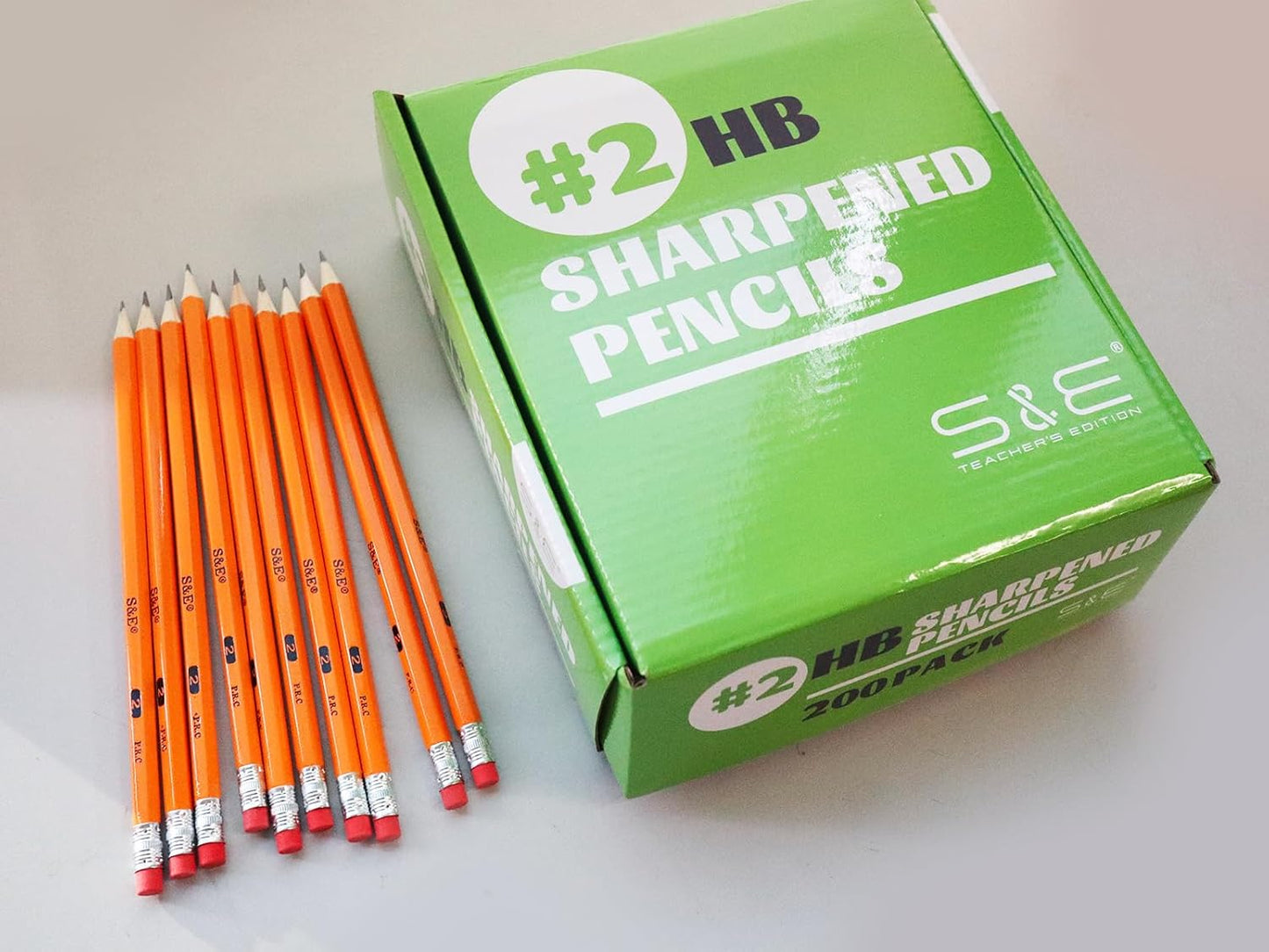 S & E TEACHER'S EDITION Woodcased #2 Pencils, Pre-sharpened, HB Lead Bulk Box, Pencils No. 2, Yellow, with Erasers, Back to school, 200 Pcs