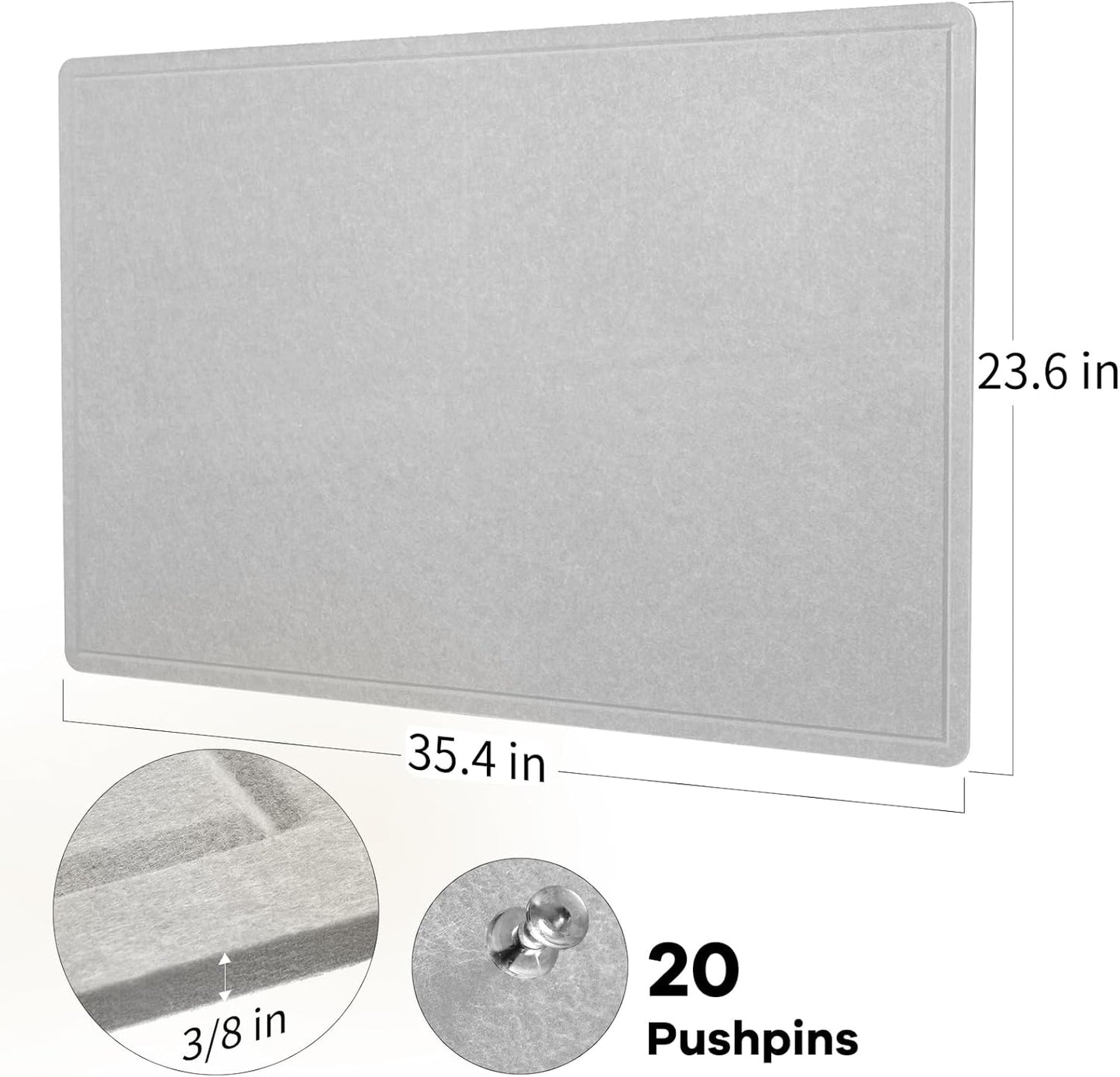 Bulletin Board, 36 x 24 Inches Felt Pin Board, Cork Alternative for Wall, 3' x 2' Foldable Self-Adhesive Vision Board with 20 Pushpins - Light Gray