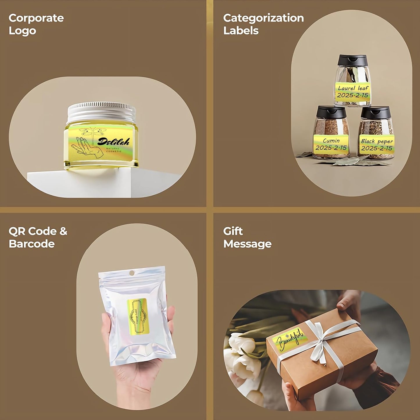 MFLABEL 2.25" x 1.25" Holographic Gold Thermal Labels, 500pcs Waterproof Self-Adhesive Printable Stickers for Thermal Printers, Small Business Logo, Barcode, Packaging