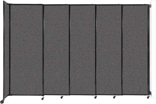 Wall-Mounted Sliding StraightWall Room Divider | Adjustable Widths | Locking Wheels | Room Separator | Up to 11'3" Wide x 7'6" Tall Charcoal Gray Fabric Panels