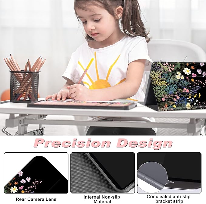 for All-New Kindle Fire 7 Tablet Case (12th Gen, 2022 Release),Slim Lightweight Smart Shell Stand Cover with Auto Wake/Sleep for Amazon Fire 7 Kids Tablet,Midnight Flowers