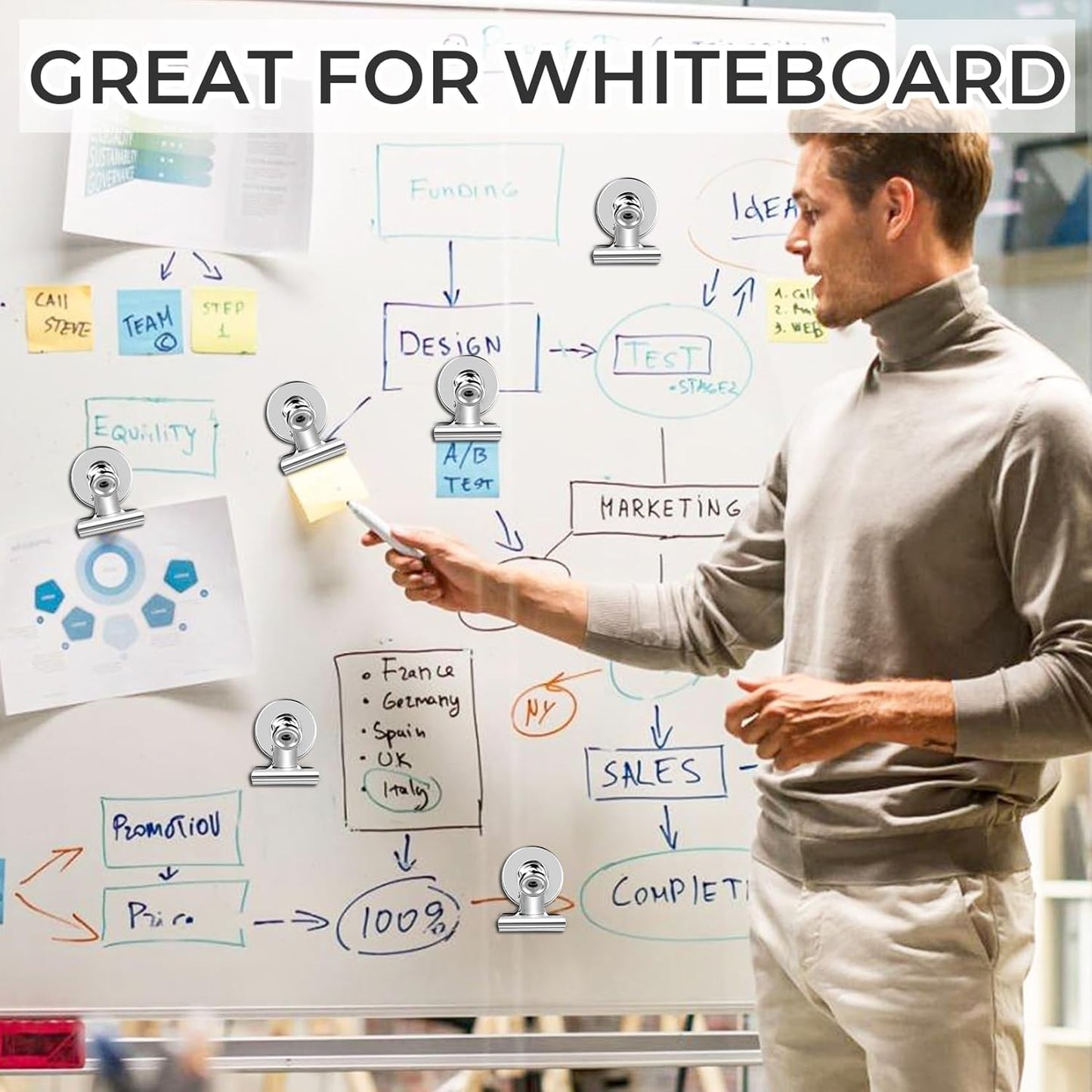 90 Pack Fridge Magnet Refrigerator Magnets, Strong Magnetic Clips Whiteboard Magnets, Magnet Clips Heavy Duty, Clip Magnets for Photo Displays, Home, Office, Classroom (Silver)