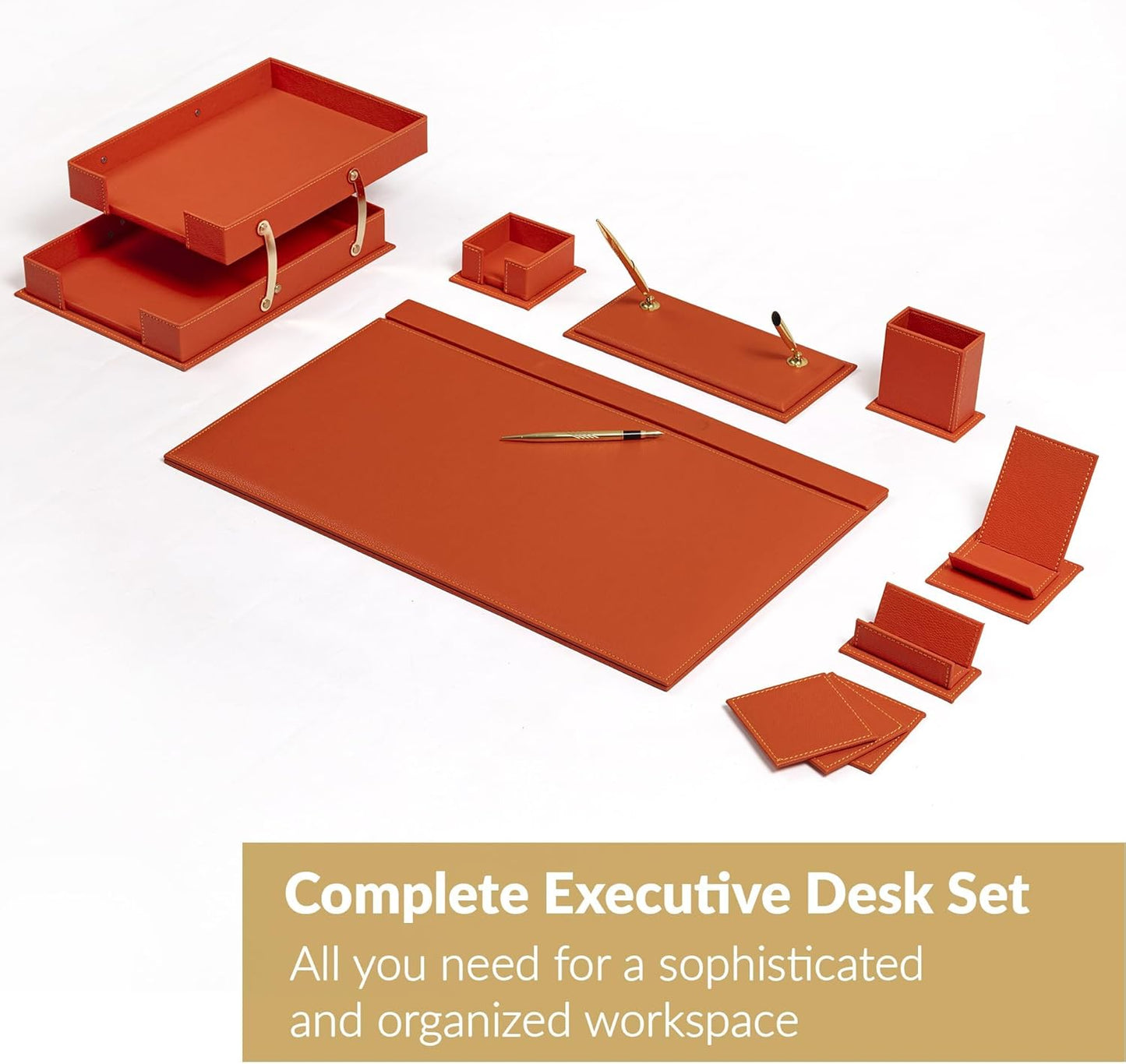 MOOGCO Bonded Set Luxury Leather Desk Pad & Desk Organization Essentials Desk Organizer Leather Desk Organizer