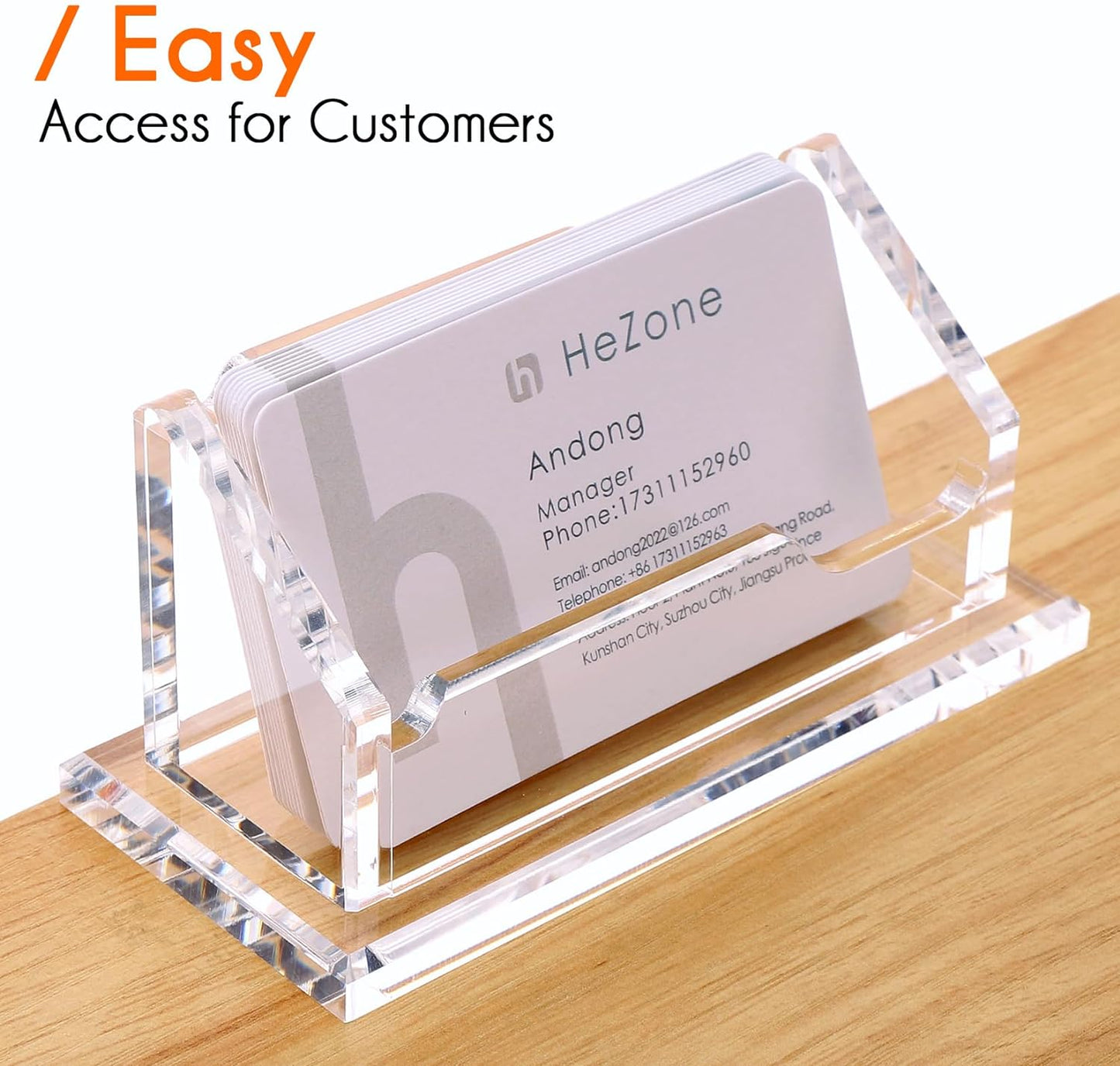 Acrylic Card Holder Clear Horizontal Business Card Organizer Stand for Desk 1 Slots Business Cards Stand for Women and Men