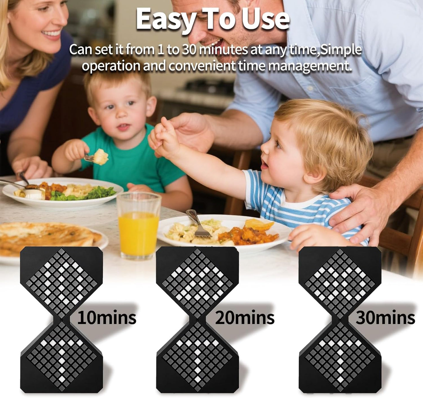 LED Digital Electronic Hourglass Gravity Induction Timer, 1 to 30 Minutes Free Adjustment,DIY Digital Timer, Suitable for Kitchen, Room, Classroom, Office (White)