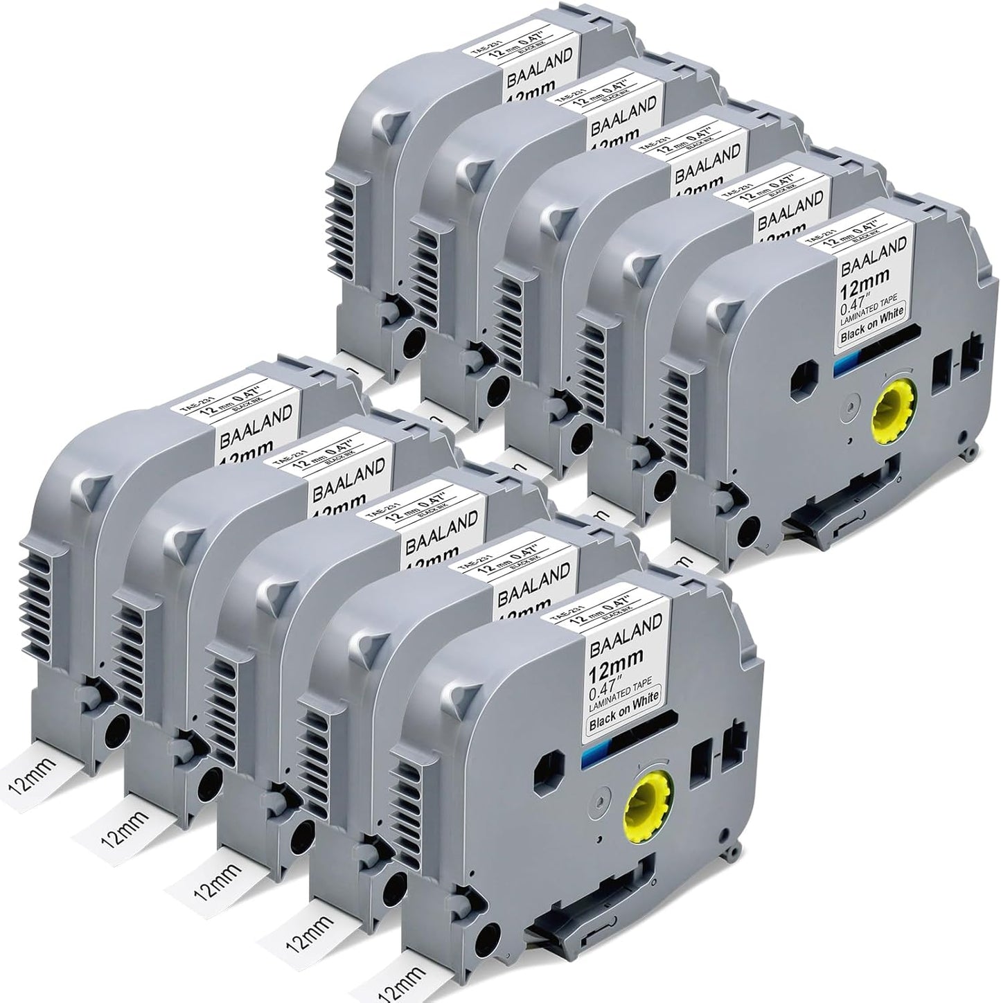 Label Maker Tape Refills Tz Tape 12mm 0.47 Laminated White Replace Compatible for Brother TZe-231 Tze 1/2" Black on White for P-Touch Label Maker PT-D220 D210 H110 D200 D400 1280, 10-Pack