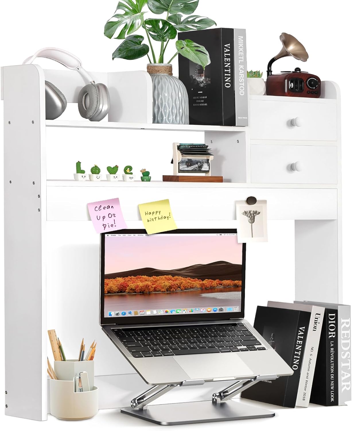 YGYQZ Wood Desk Shelf Organizer, Desk Hutch Top Only, Book Shelf for Comuputer Display Rack Storage Stand for Office, Home, Dorm