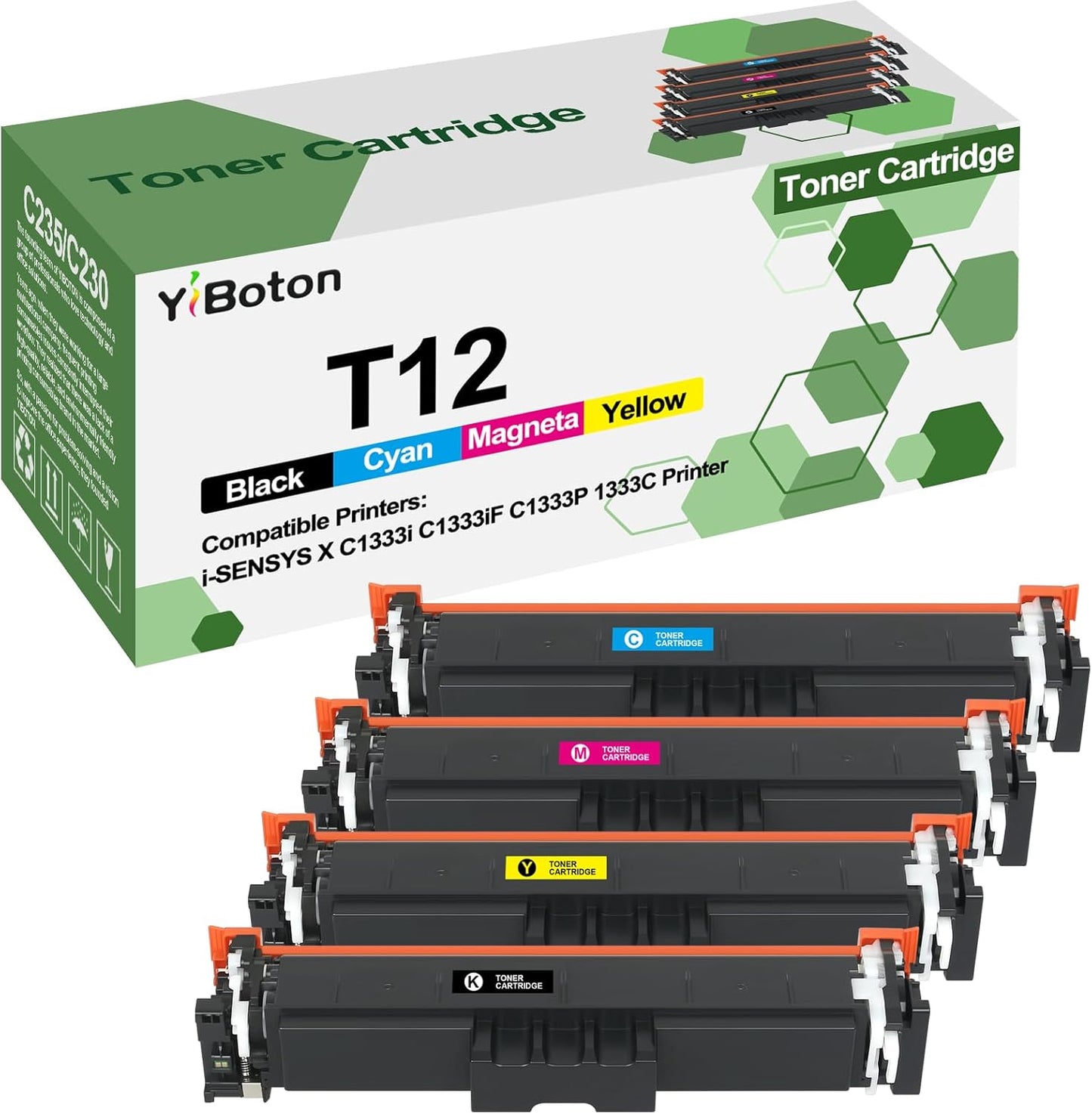 High Yield T12 T12L Black Cyan Magenta Yellow Toner Cartridge Compatible with Canon T12 Toner use for i-SENSYS X C1333i C1333iF C1333P 1333C Printer.(4-Pack)