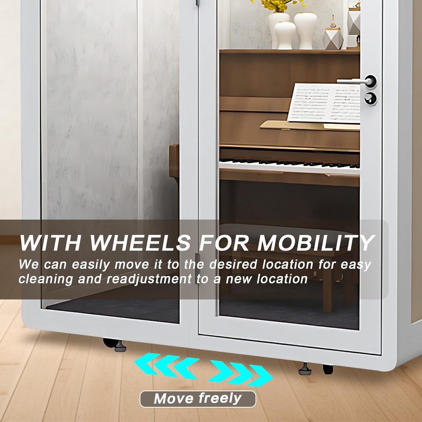 Office Sound Booth with Audio Privacy - Soundproof Booth Includes White with Wood Grain Side Trim,Soundproof Room with Light,Fans, Socket for Piano Room,Negotiation Room (70.86IN)