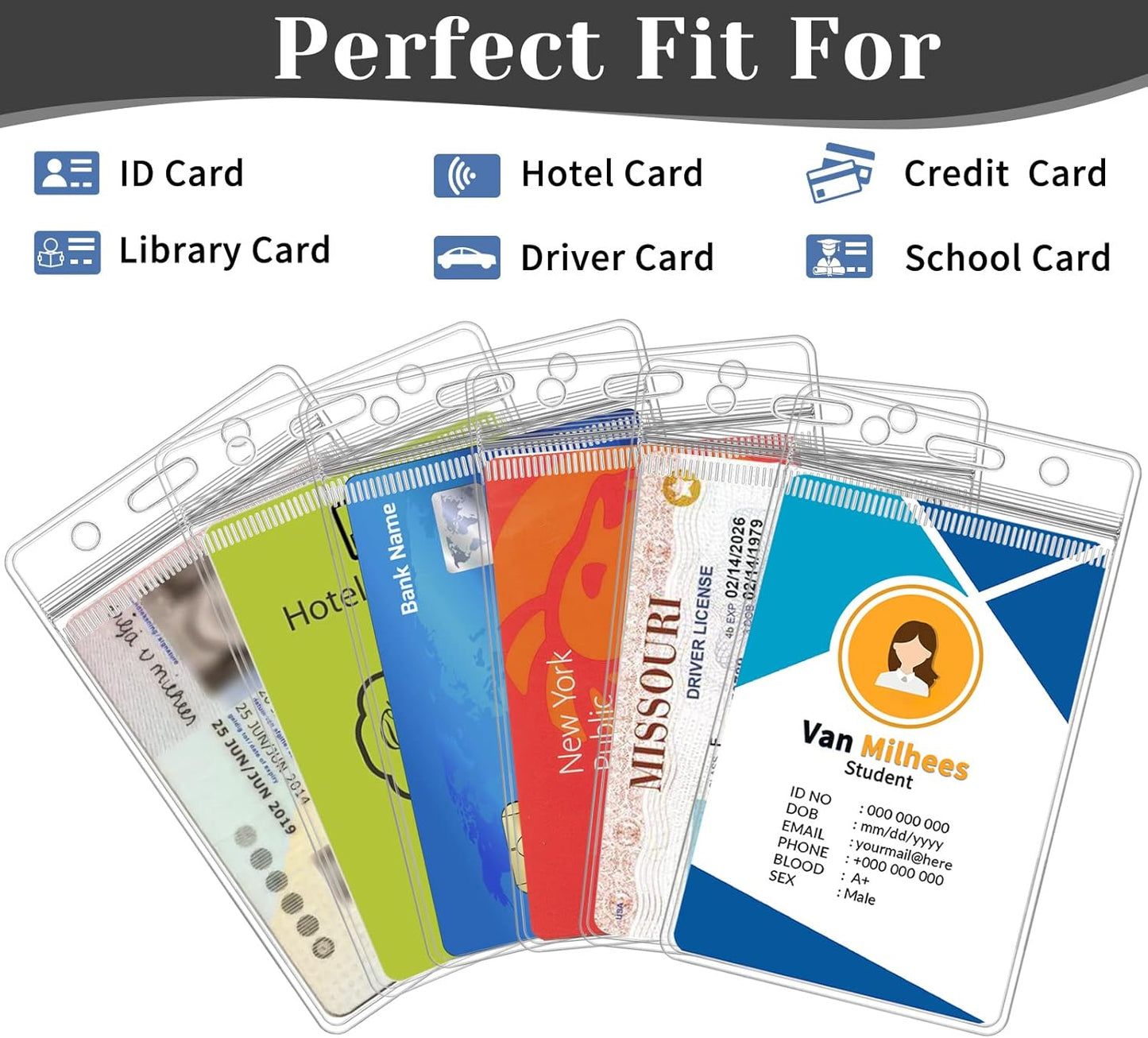 200 Pack Badge Holder, Plastic ID Badge Holder, Clear Waterproof ID Card Holder with Resealable Zip, 2.5" x 3.8" Vertical Name Tag Holder for Nurses and Office, Fits ID Card/Credit Card/Student Card