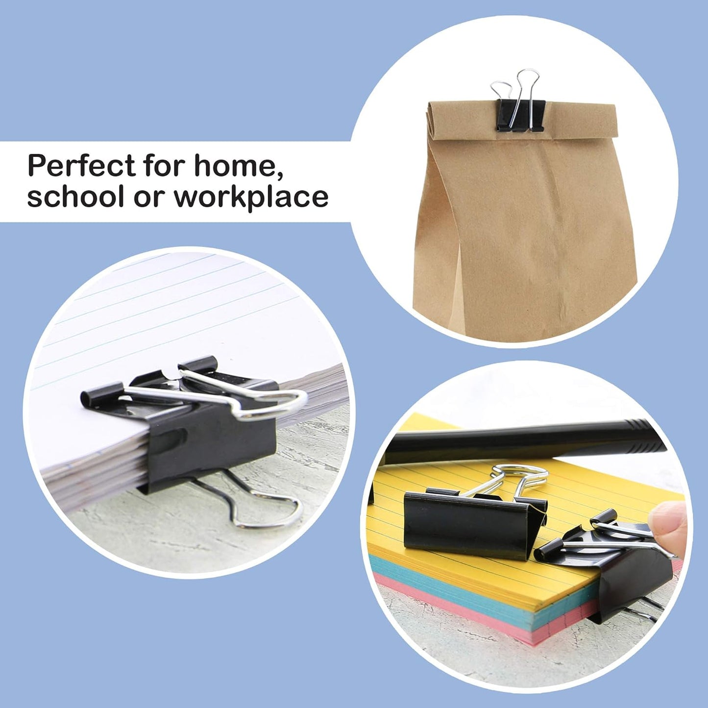 BAZIC Binder Clips Small Black 3/4" (19mm), Paper Clamps Paper Clip, Paperclips for Office School Supplies Home Kitchen Storage (12/Pack), 1-Pack