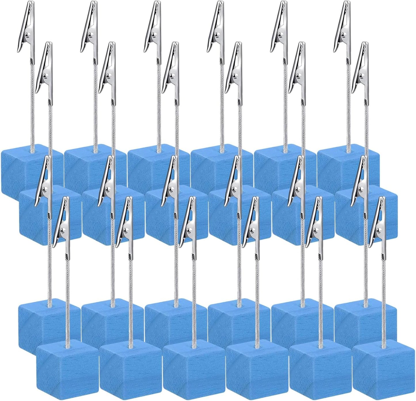 24 Pcs Cube Base Memo Clip Holder with Alligator Clip Table Numbers Place Card Holders Memo Photo Picture Paper Note Clip for Wedding Party or Meeting Displaying (Blue)