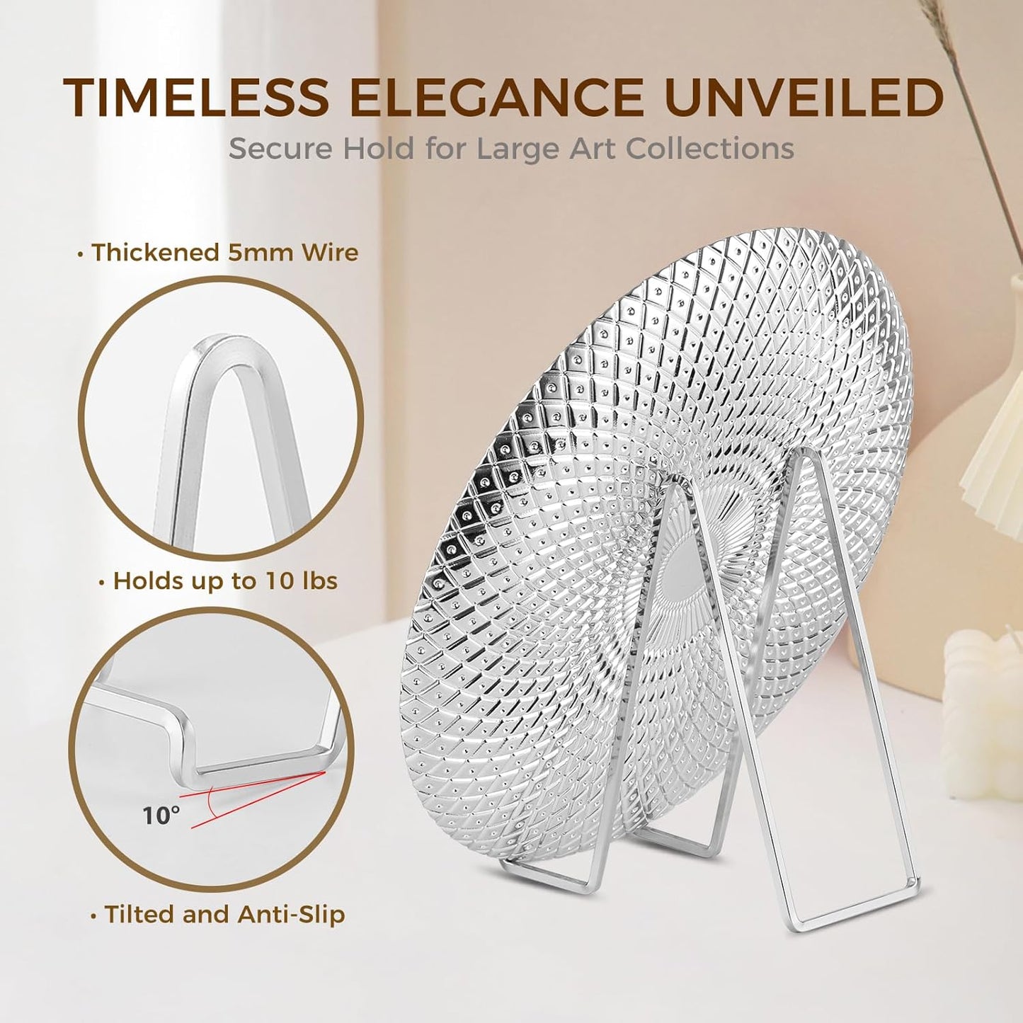 Plate Holder Easel Display Stand - 8 inch Metal Plate Stands for Display - Tabletop Picture Stand - Silver Iron Easels for Display Pictures | Photo Frames | Book | Decorative Plates | Plaque - 3 Pack