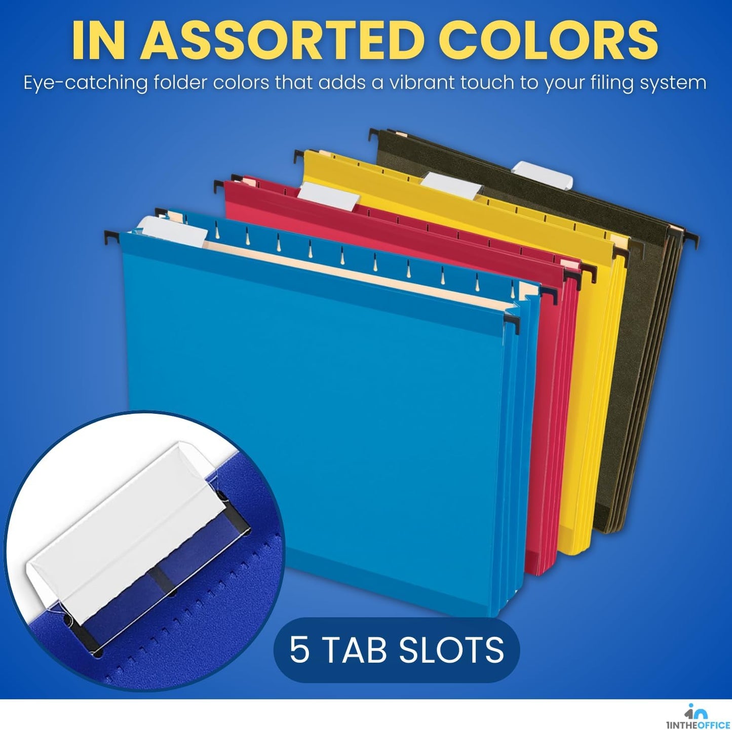 1InTheOffice Hanging File Folder, Hanging File Pocket, Expandable Hanging File Folder, Letter Size, Assorted Color, 10 Pack (10)