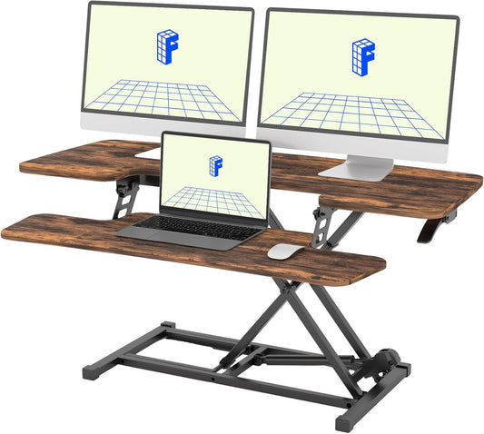 FLEXISPOT Height Adjustable Standing Desk Converter 42" Sit-to-Stand Desk Riser with Wide Keyboard Tray Workstation for Home and Office, Rustic Color (Rustic Brown, 42")