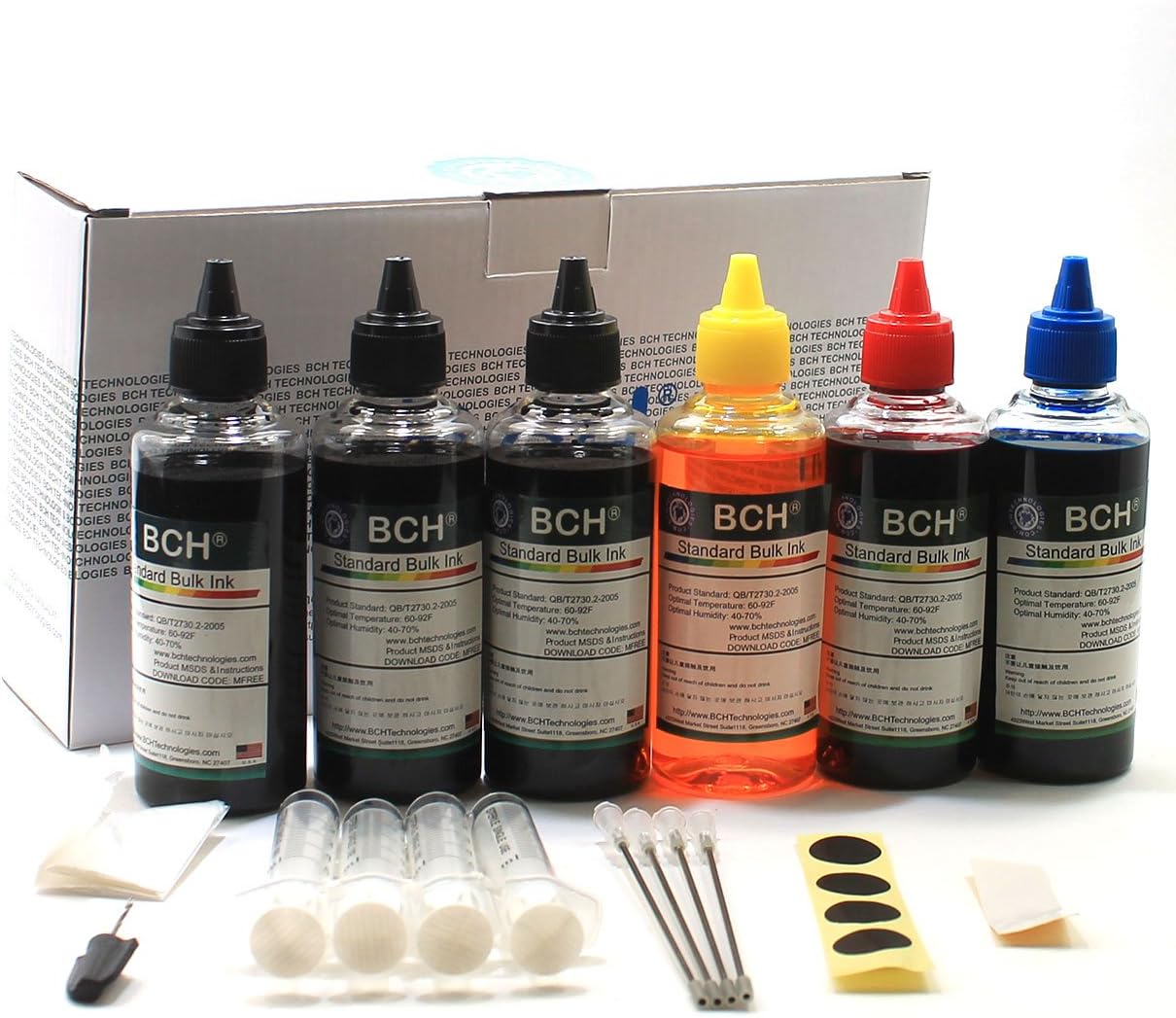 BCH 600ml Printer Ink Refill Kit for Canon Inkjet Printers - Compatible with PG-240 243 245 CL-241 244 246 XL Refillable Ink Cartridges - 6 Bottles x 100ml Bulk Ink Printer Refill