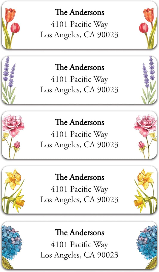 Return Address Labels - Personalized Flower Address Stickers on Sheets (50-1000 Labels)