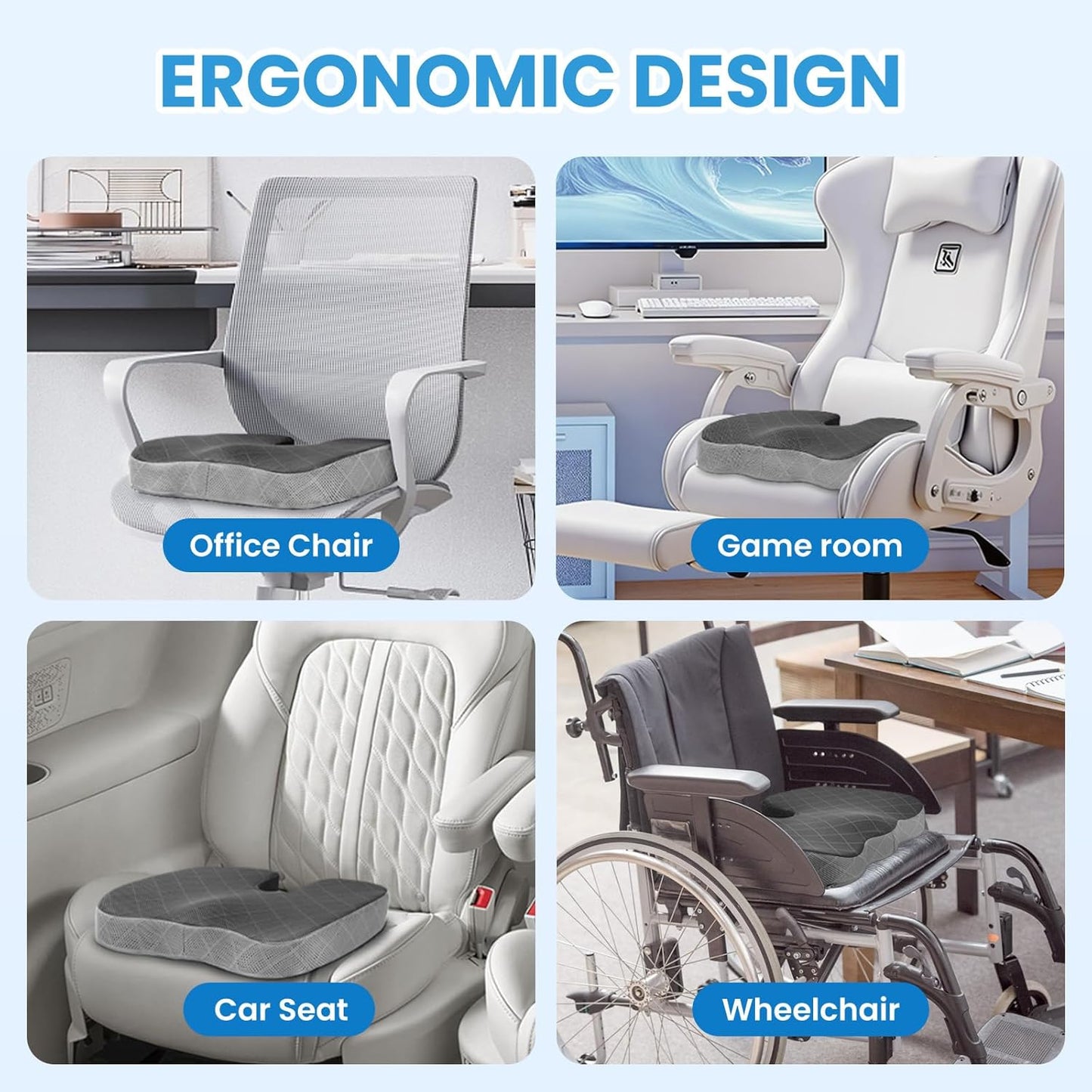 TushGuard Office/Car Seat Cushion, Non-Slip Sciatica & Back Coccyx Tailbone Pain Relief Chair Pad, Memory Foam Butt Pillow for Computer Desk, Wheelchair, Driving (Black&Grey, XX-Large)