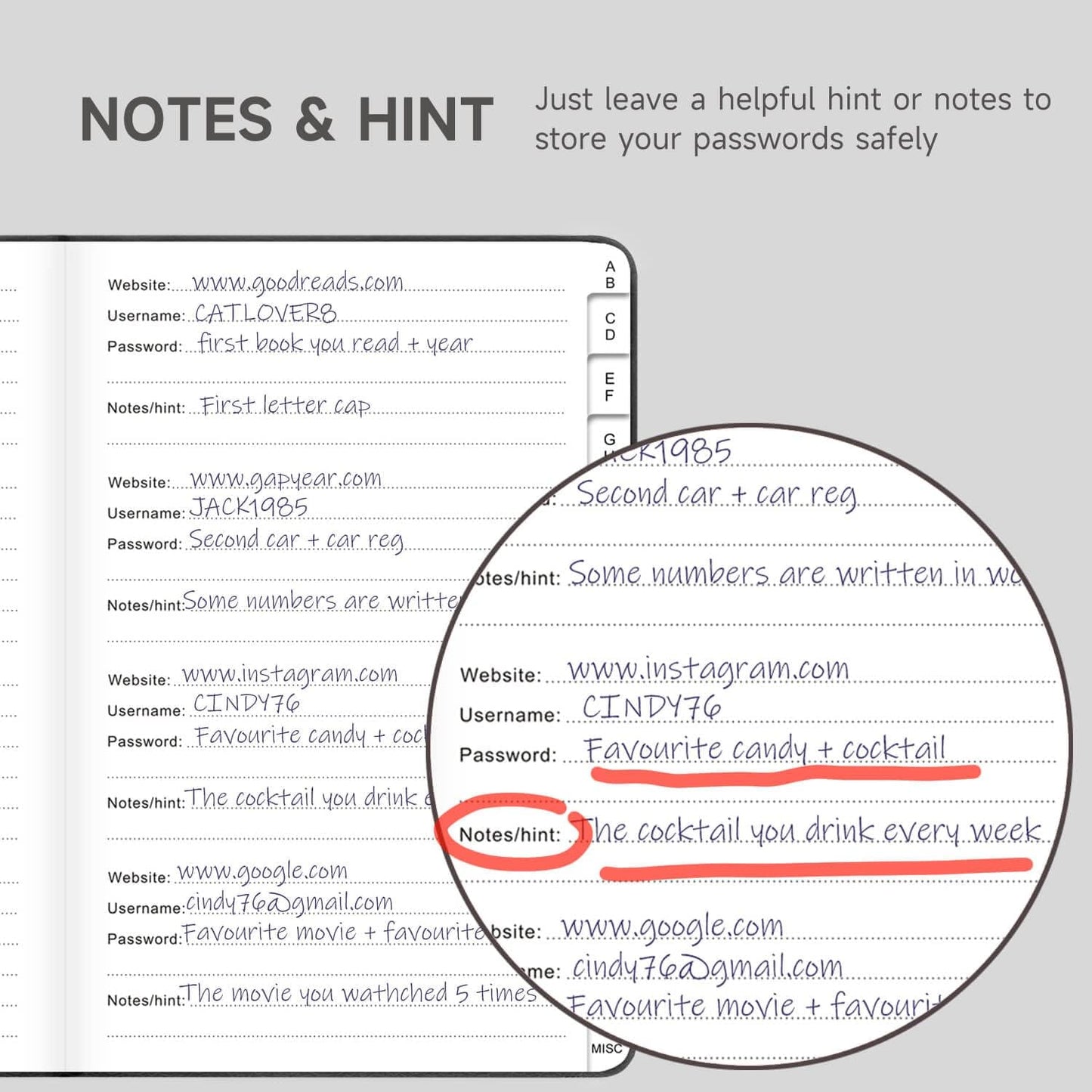 Password Book with Alphabetical Tabs – Hardcover Internet Address & Password Organizer – Password Keeper Notebook for Computer & Website – 5.2 x 7.6" Log-in Password Journal w/Thick Paper (Black)