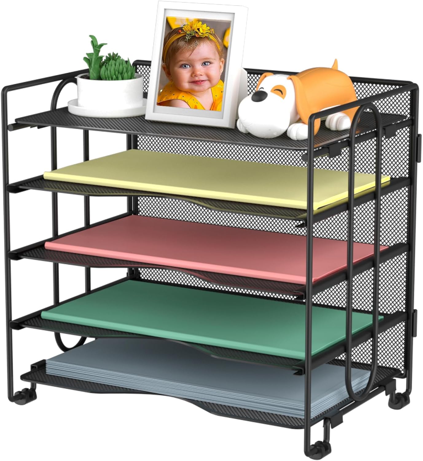 Letter Tray Paper Organizer, 5 Tier Desk Organizers Black Mesh Stackable Paper File Holder for Home Office, Document Shelves and Sorter 13.4Lx9Wx12.6H inches