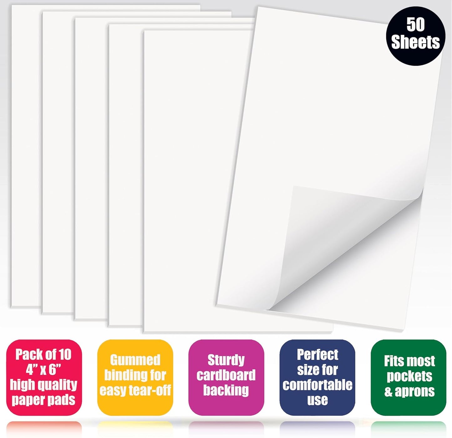 Better Office Products Blank Scratch Note Pads, 4" x 6" Pads, Server Notepads, 50 Sheets per Pad, Memo Pads, Gummed Binding for Easy Tear-off (10 Pack)