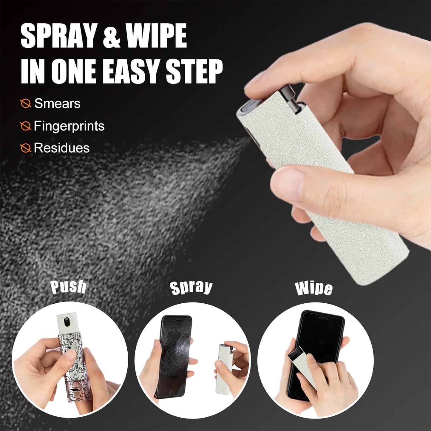 walrfid Laptop Screen Cleaner, Car Screen Cleaner Spray and Wipe, Phone Cleaning Kit for Electronic Computer, iPad, iPhone, MacBook, TV, Monitor, Tablet, Car Display, with Black Graffiti Case - Cream