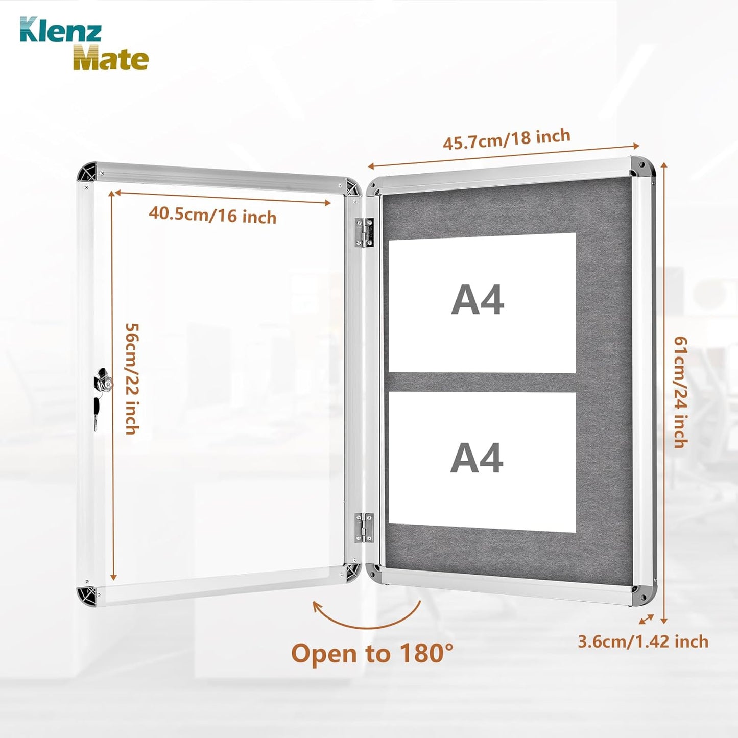 24"x18" Enclosed Bulletin Board Tamper-Proof Dispaly Case,Grey Fabric&Aluminium Frame,Shatter Resistant Lockable Bulletin Board with Clear Acrylic Door for School,Office,Mall,Community,Hospital,Church