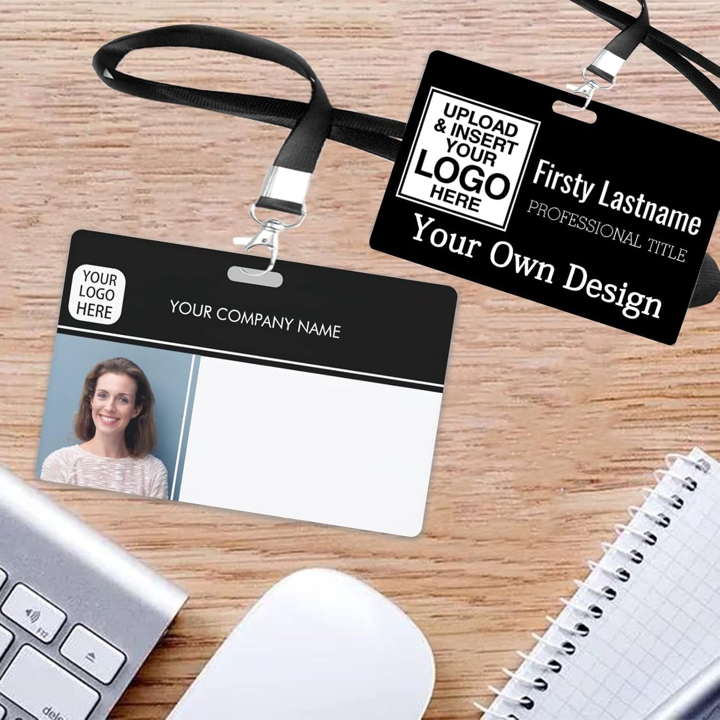 Custom Id Badge, Personalized Employee Photo Identification Card with Lanyard, Durable ID Card for Office Worker Doctor Nurse Student-Horizontal-Template1