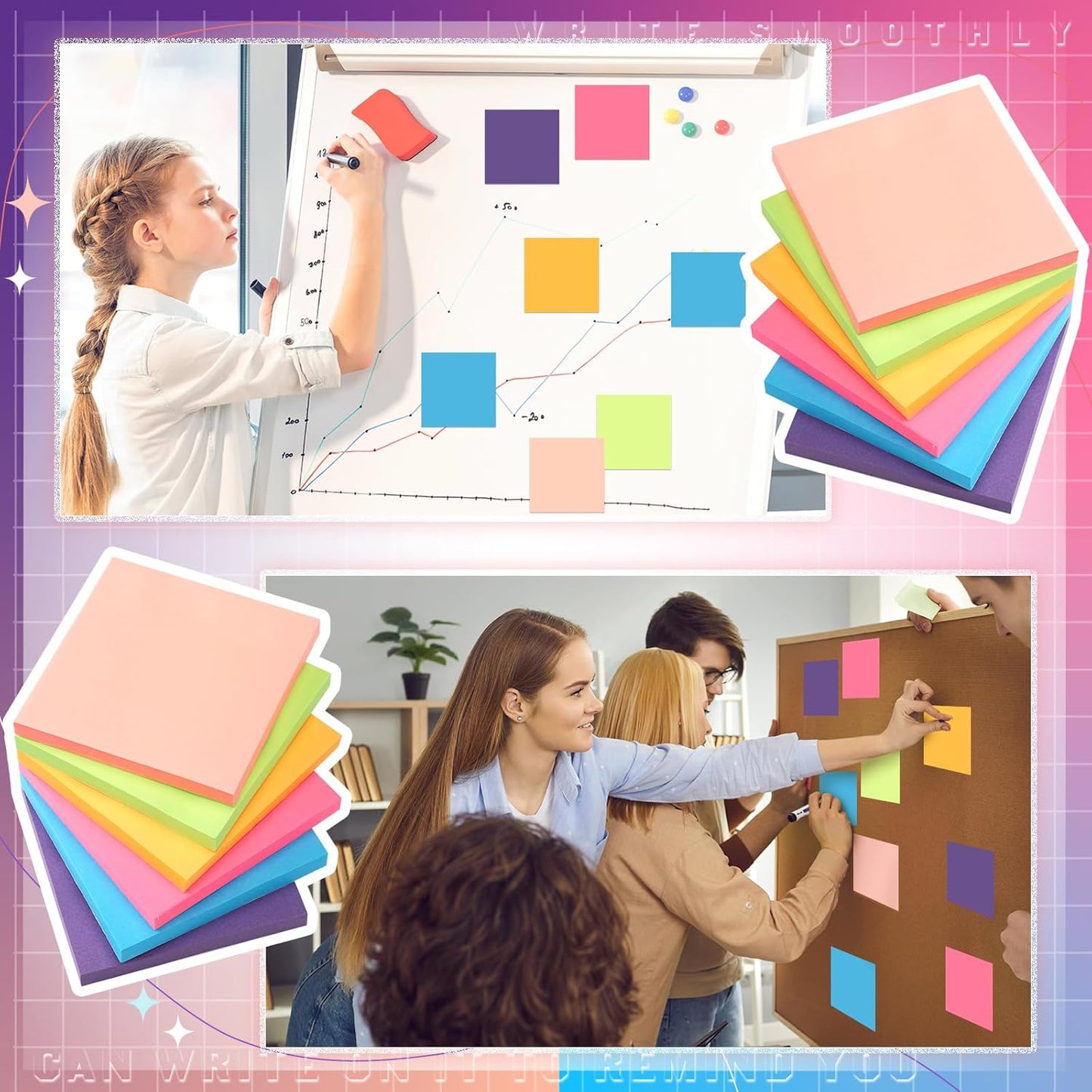 Kajaia 24 Pads Full Adhesive Sticky Notes Colorful Sticky Notes Adhesive Memo Self Stick Pads Easy to Post for Office Home School Meetings Supplies 6 Pastel Colors 80 Sheets/pad(3x3 Inches)