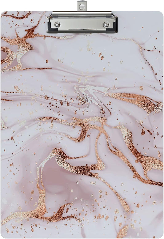 Cute Clipboard Wood Design Decorative A4 Letter Size Clip Boards for Classroom Office, Standard Size 9" x 12.5" with Low Profile Metal Clip - Pink Fluid