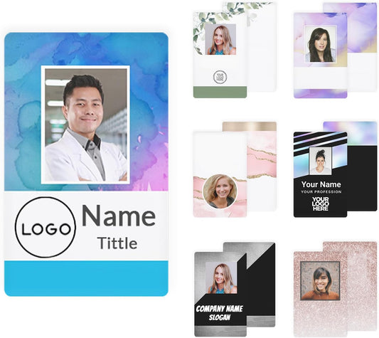 Custom Id Badge, Personalized Employee Photo Identification Card, Customized Plastic ID Card for Office Worker Doctor Nurse Student - No Punch Hole