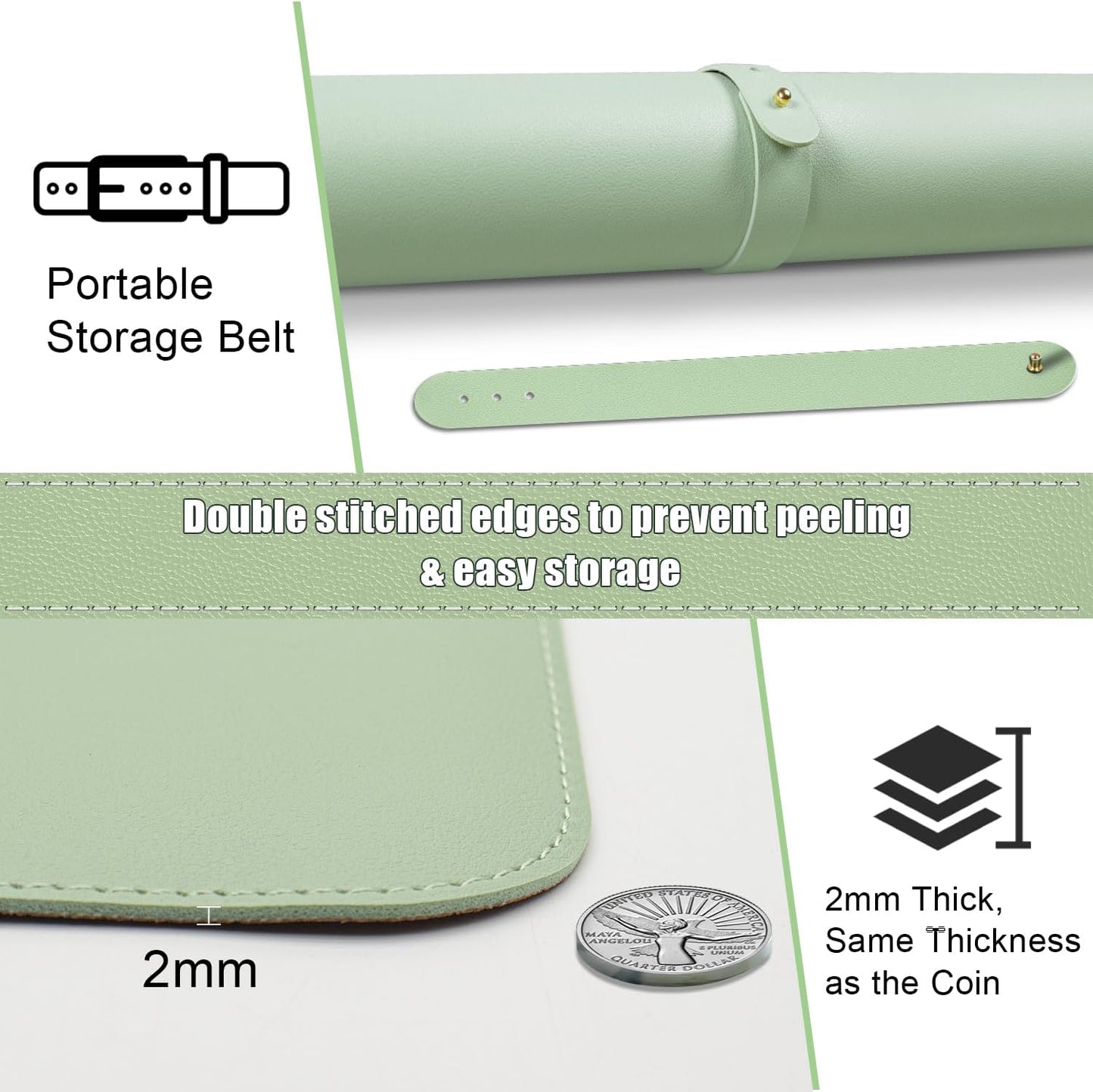 Large Non-Slip PU Leather Office Mat, 55'' x 17'', Laptop Desk Blotter Pad for Home & Office, Light Green