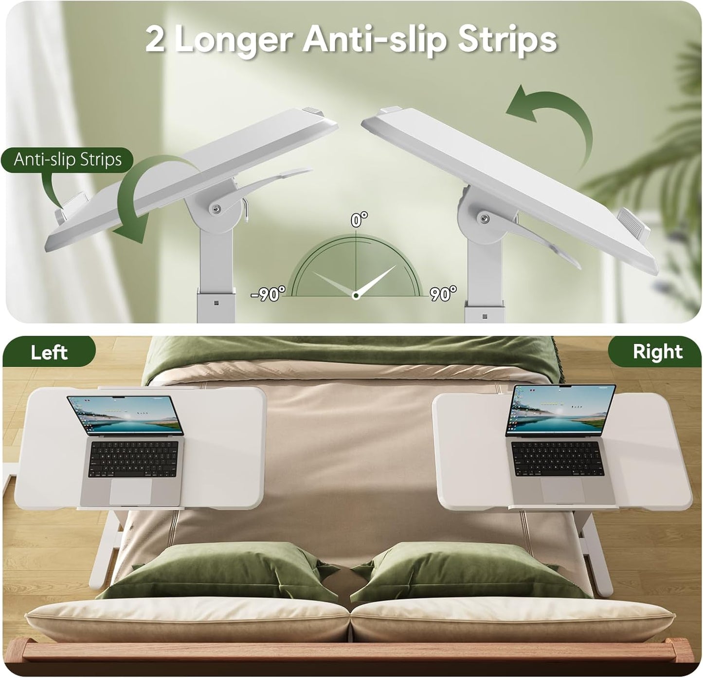 Rolling Laptop Desk, 180° Tiltable Mobile Standing Desk Height Adjustable, Overbed Bedside Table, Portable Computer Desk with Wheels, Foldable Laptop Cart for Home Office, White