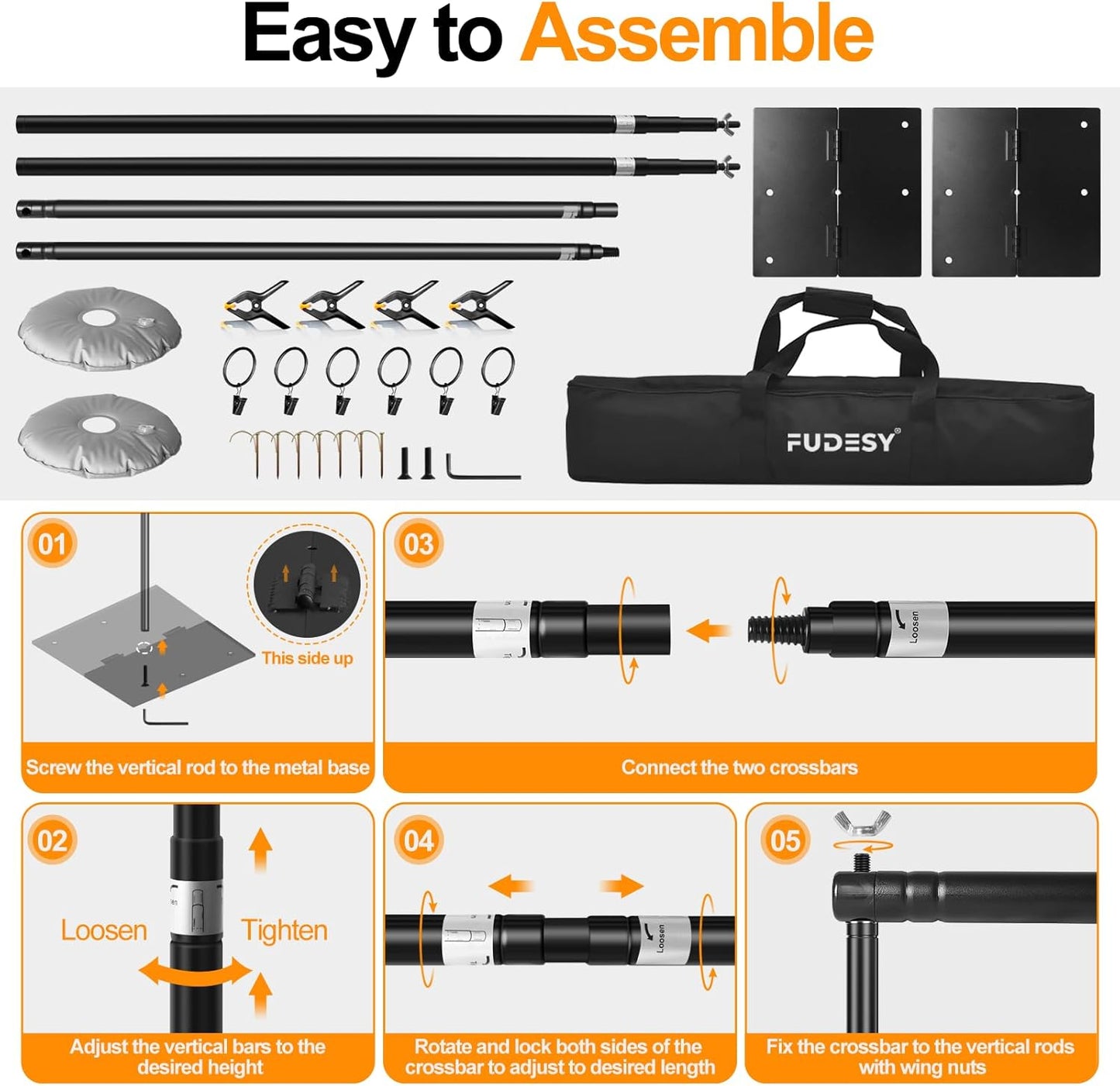FUDESY Backdrop Stand Heavy Duty, 8.5x10ft Adjustable Photo Background Pipe and Drape Backdrop Stand Kit with Metal Base for Photography Parties Birthday Video Studio