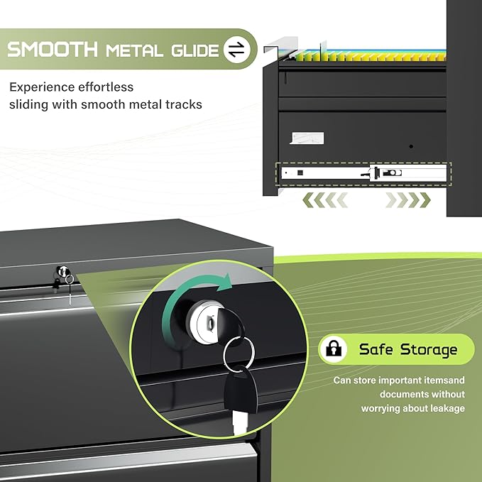 Incbruce 28" W 4 Drawer Lateral File Cabinet, Metal 4 Drawer Lateral Filing Cabinet with Lock, Steel Wide Filing Organization Storage Cabinet for Home, Office, Fit A4/F4/Letter/Legal File (Black)