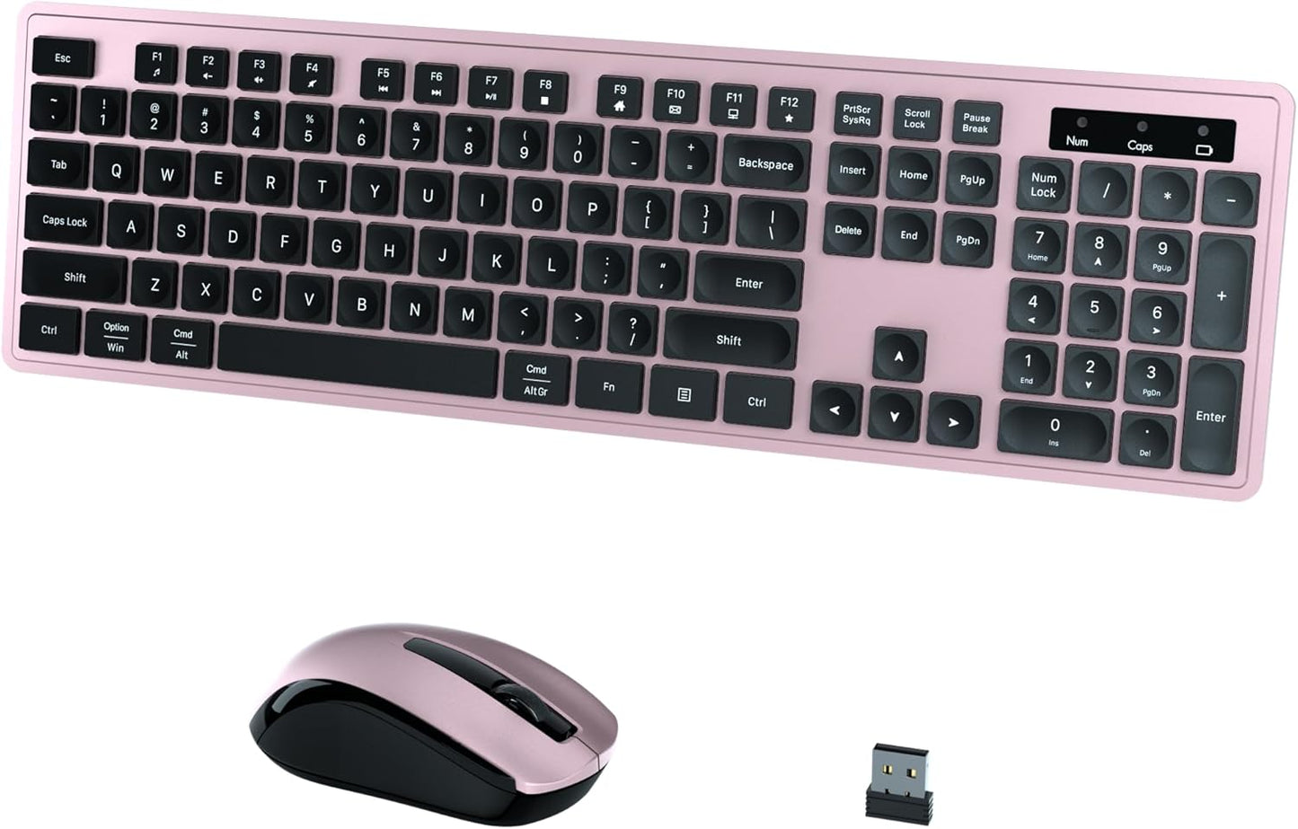 Wireless Keyboard and Mouse Combo, COVEVA 2.4GHz Wireless Keyboard Mouse with USB Receiver, Water-Dropping Keycaps, 104 Keys Full Size with Number Pad for PC Laptop Computer Desktop(Black Pink)