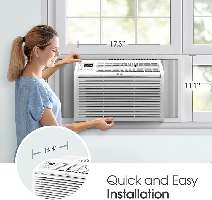 LG 6,000 BTU Window Air Conditioner, 115V, Cools 250 Sq.Ft. for Bedroom, Den, Living Room, Quiet Operation, with Remote, 2 Cooling & Fan Speeds, 2-Way Air Deflection, Auto Restart, White