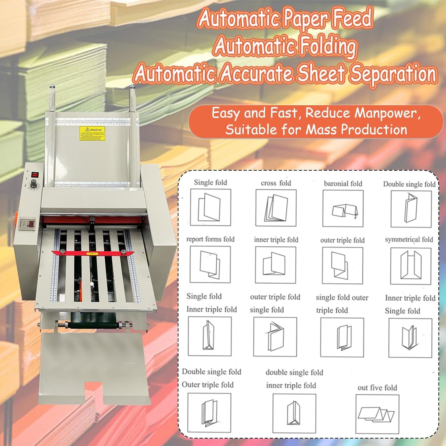 Digital Paper Folder 110V, Automatic Document Folding Machine w/ 2 Trays, Electronic Counter, Adjustable Speed (262ft/min Max), Desktop Paper Folding Machine for Manuals, Docs, Letters