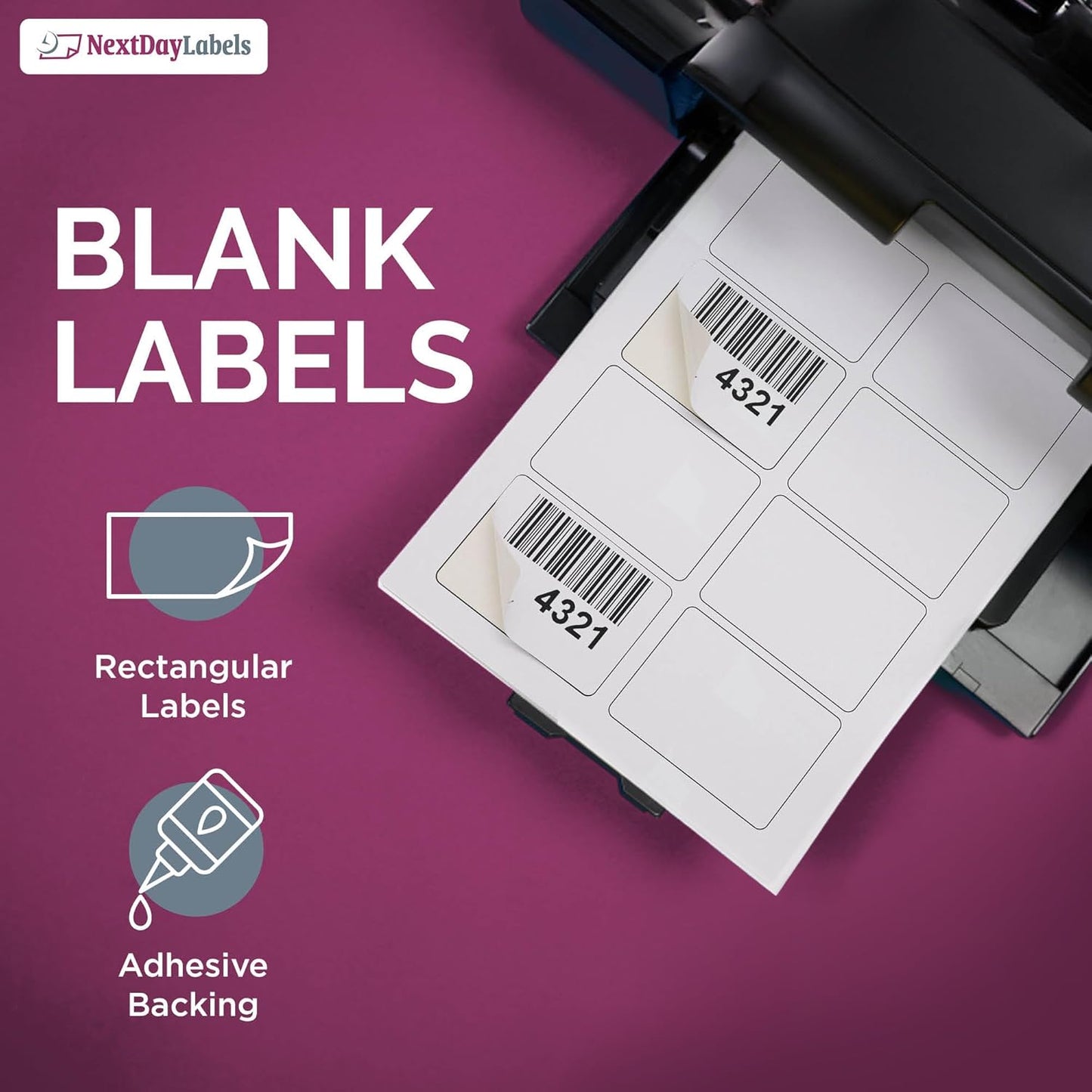 NextDayLabels – 3-3/8" x 2-1/3" Rectangular Sticker Labels for Printer - White Laser/Inkjet Printer Labels Return Address Labels Shipping Label Stickers (250 Sheets, 8 Per Sheet, 2000 Labels)
