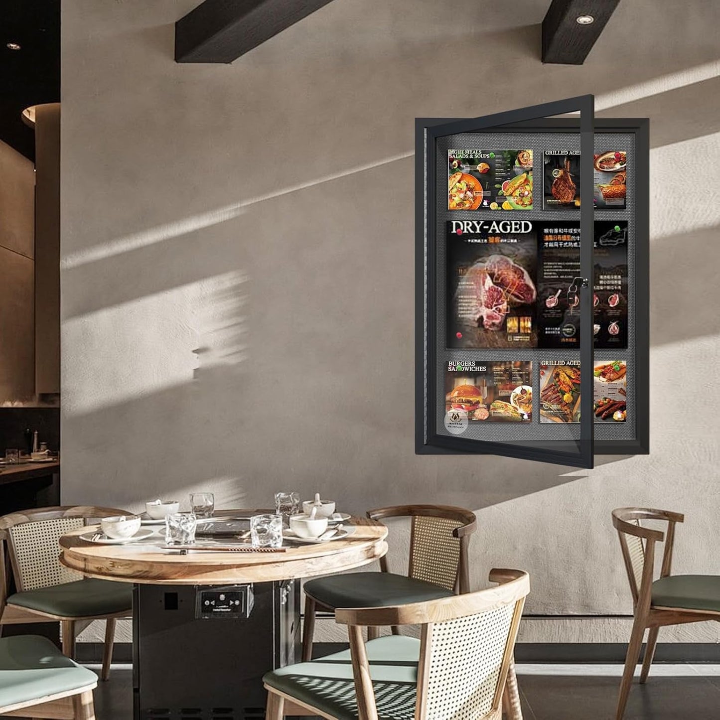 Lockable Outdoor Enclosed Bulletin Board,Weatherproof Cork Noticeboard with Locking Door, Wall-Mounted Aluminum Frame Display Case for Office, Home, School (Black Frame | Greyfelt Surface, 36x24 inch)